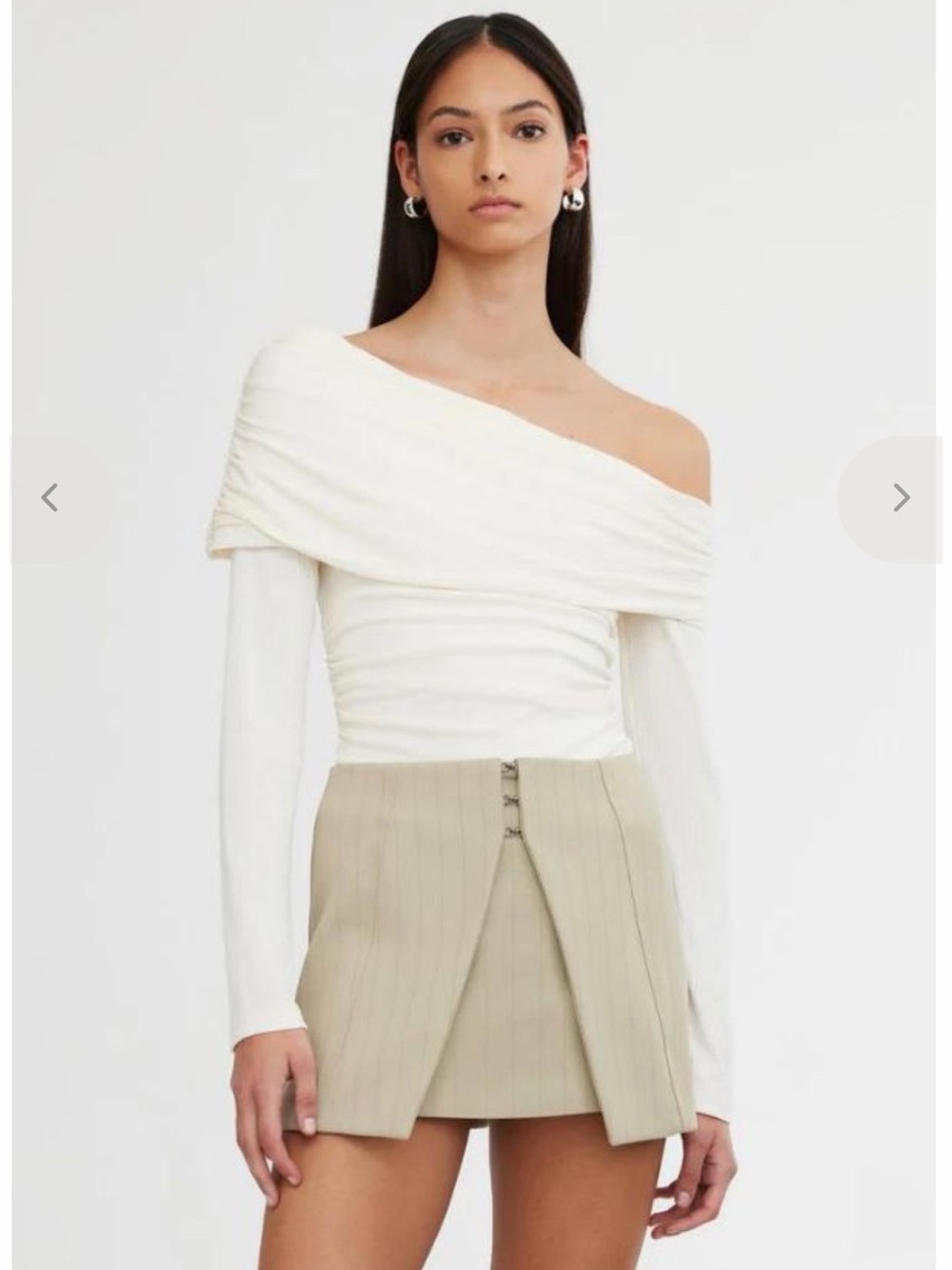 Significant Other Off-Shoulder Long-Sleeve Draped Charlie Top in Pearl Size 8